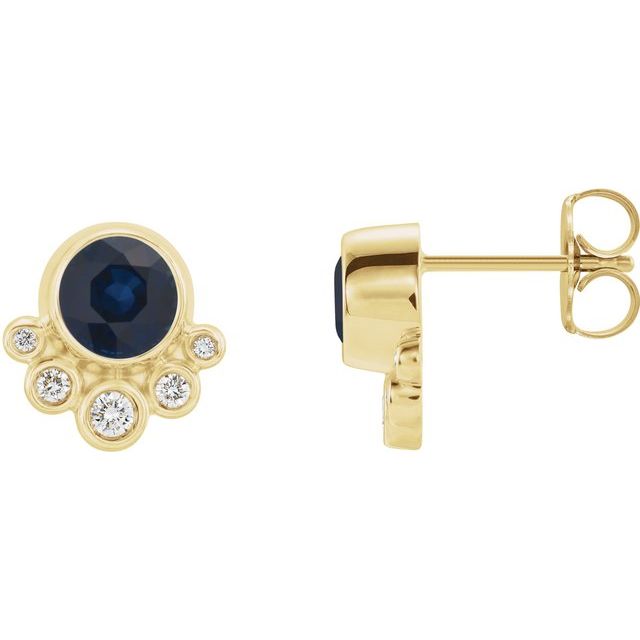 Round Natural Blue Sapphire & 1/8 CTW Natural Diamond Earrings