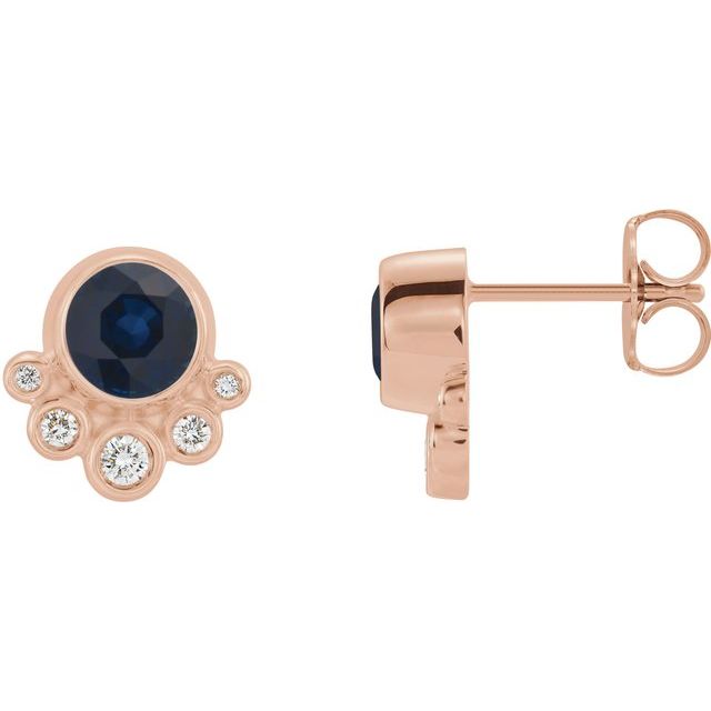 Round Natural Blue Sapphire & 1/8 CTW Natural Diamond Earrings