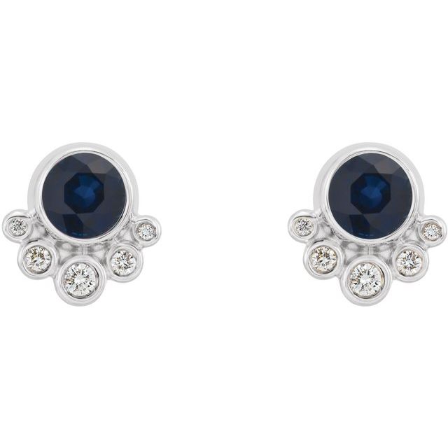 Round Natural Blue Sapphire & 1/8 CTW Natural Diamond Earrings