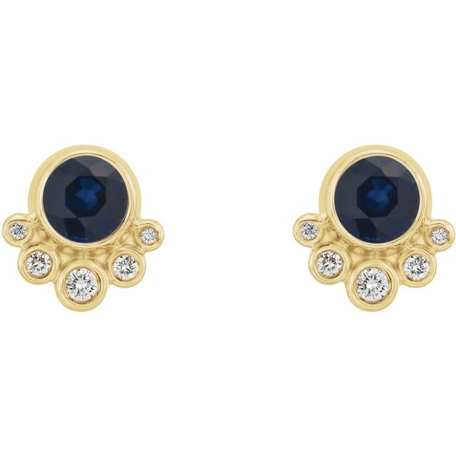 Round Natural Blue Sapphire & 1/8 CTW Natural Diamond Earrings
