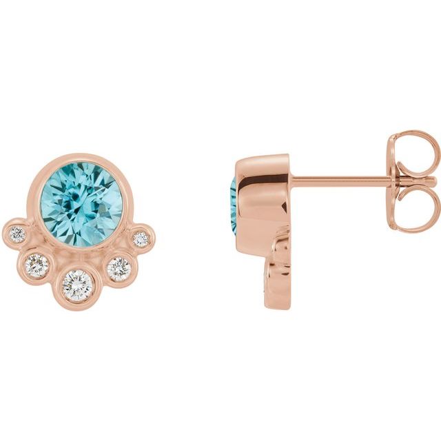 Round Natural Blue Zircon & 1/8 CTW Natural Diamond Earrings