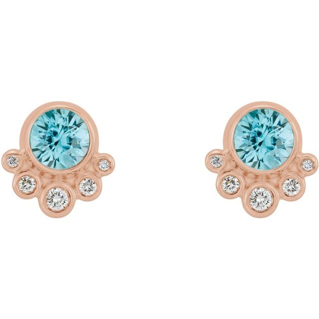Round Natural Blue Zircon & 1/8 CTW Natural Diamond Earrings