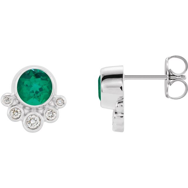 Round Lab-Grown Emerald & 1/8 CTW Natural Diamond Earrings