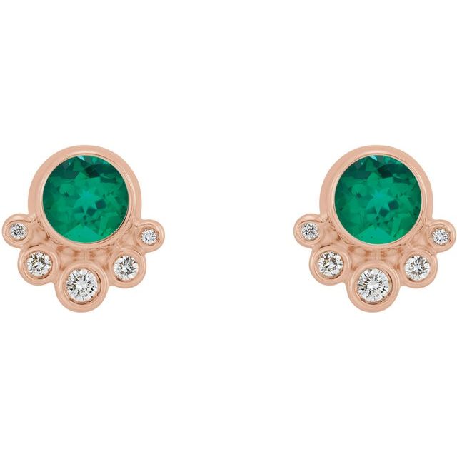 Round Lab-Grown Emerald & 1/8 CTW Natural Diamond Earrings