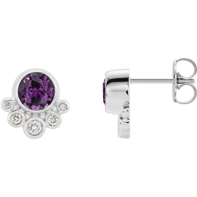 Round Lab-Grown Alexandrite & 1/8 CTW Natural Diamond Earrings