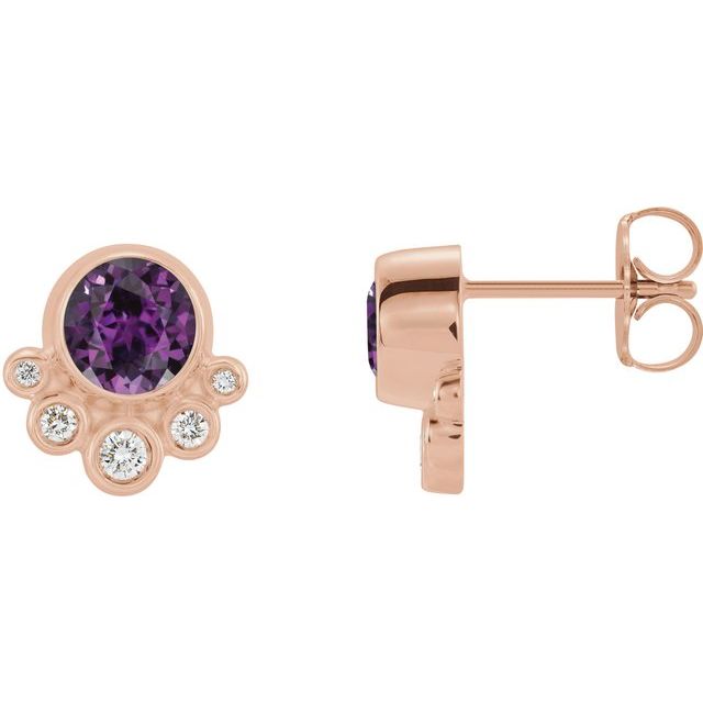Round Lab-Grown Alexandrite & 1/8 CTW Natural Diamond Earrings