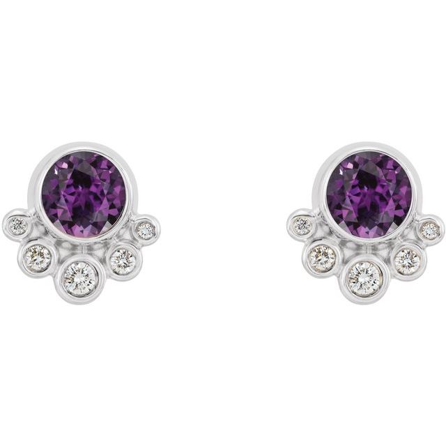 Round Lab-Grown Alexandrite & 1/8 CTW Natural Diamond Earrings