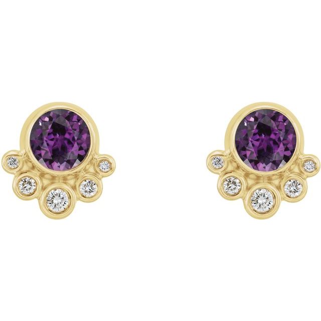 Round Lab-Grown Alexandrite & 1/8 CTW Natural Diamond Earrings