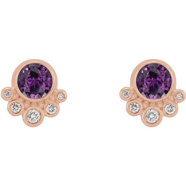 Round Lab-Grown Alexandrite & 1/8 CTW Natural Diamond Earrings