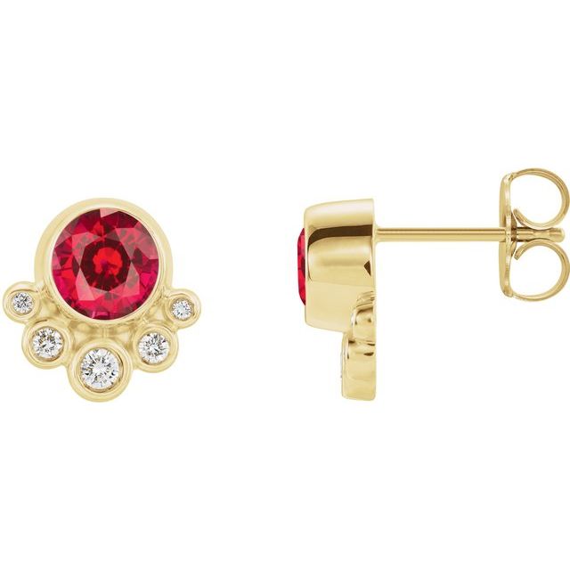 Round Lab-Grown Ruby & 1/8 CTW Natural Diamond Earrings