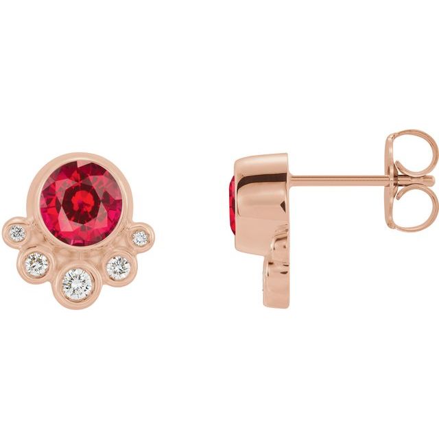 Round Lab-Grown Ruby & 1/8 CTW Natural Diamond Earrings