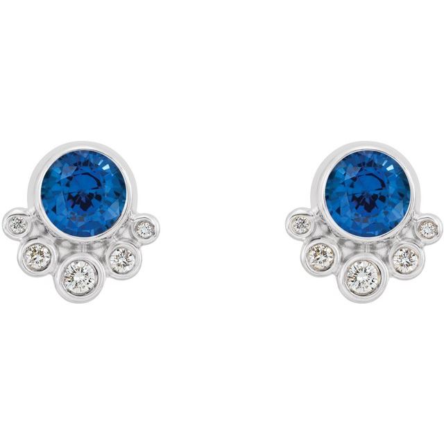 Round Lab-Grown Blue Sapphire & 1/8 CTW Natural Diamond Earrings