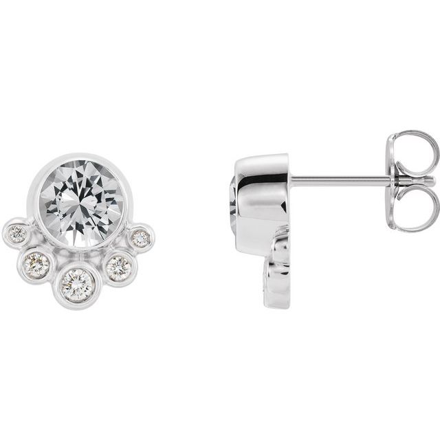 Round Natural White Sapphire & 1/8 CTW Natural Diamond Earrings