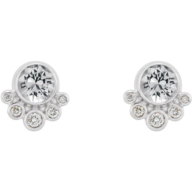 Round Natural White Sapphire & 1/8 CTW Natural Diamond Earrings