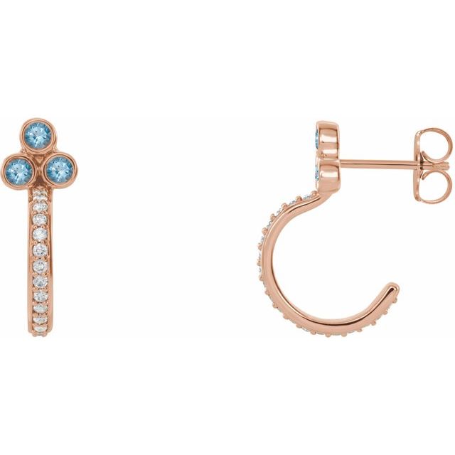 Round Natural Aquamarine & 1/4 CTW Natural Diamond J-Hoop Earrings