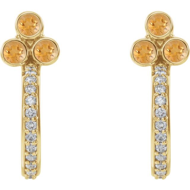 Round Natural Citrine & 1/4 CTW Natural Diamond J-Hoop Earrings