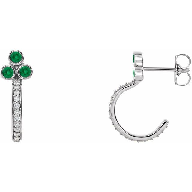 Round Natural Emerald & 1/4 CTW Natural Diamond J-Hoop Earrings