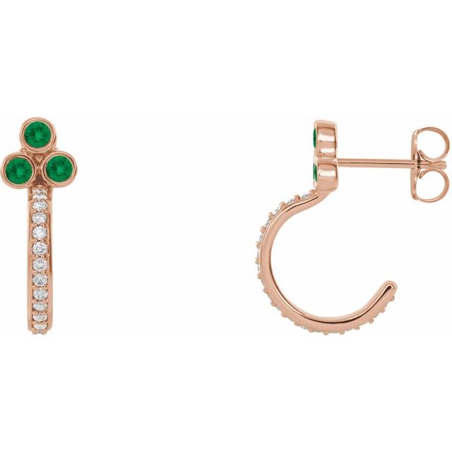 Round Natural Emerald & 1/4 CTW Natural Diamond J-Hoop Earrings