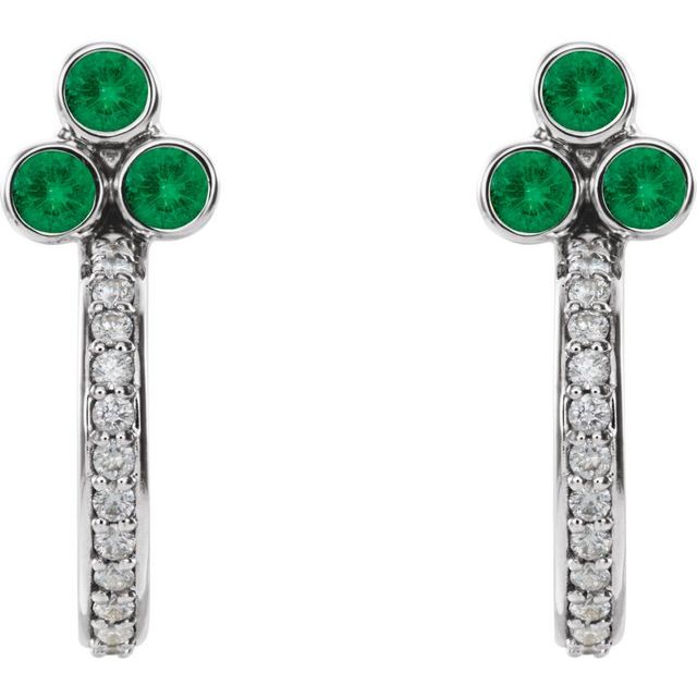 Round Natural Emerald & 1/4 CTW Natural Diamond J-Hoop Earrings