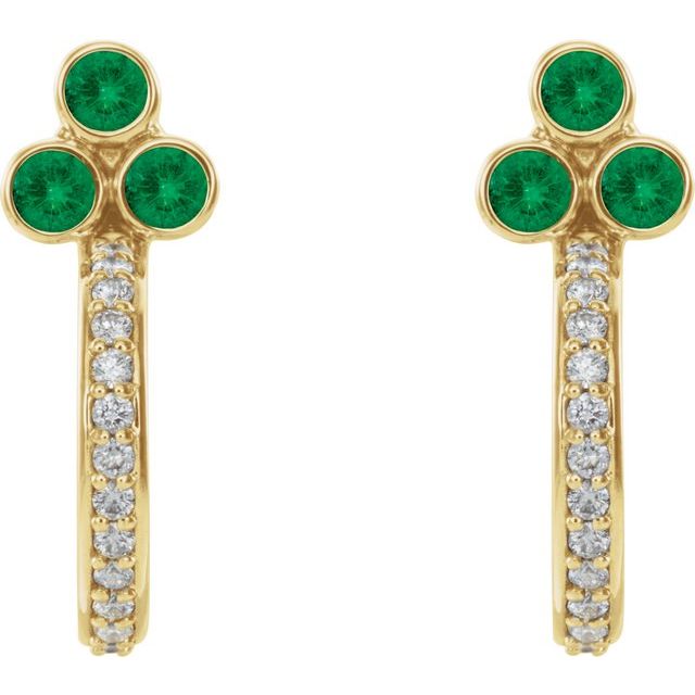 Round Natural Emerald & 1/4 CTW Natural Diamond J-Hoop Earrings