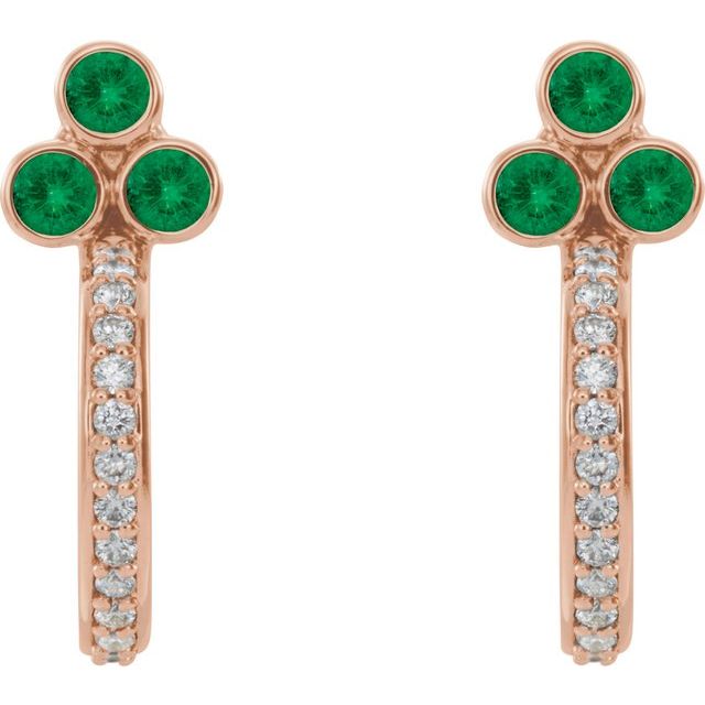 Round Natural Emerald & 1/4 CTW Natural Diamond J-Hoop Earrings