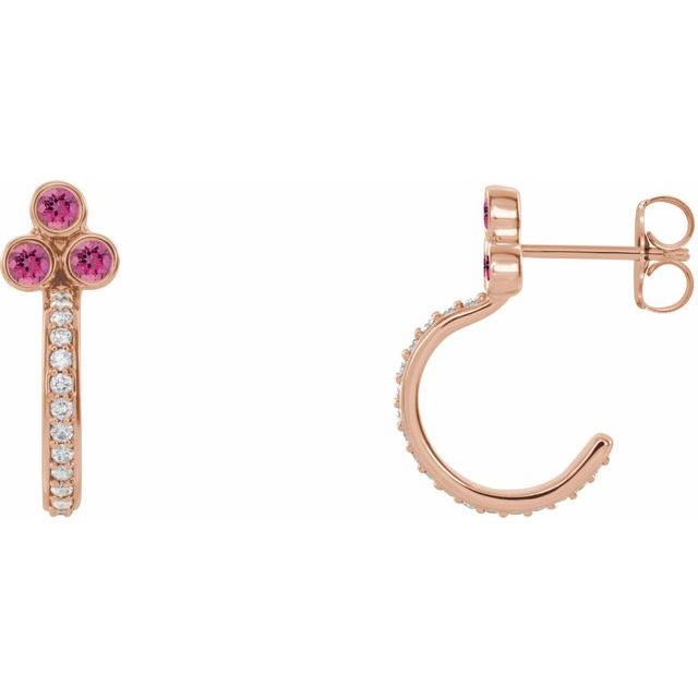 Round Natural Pink Tourmaline & 1/4 CTW Natural Diamond J-Hoop Earrings