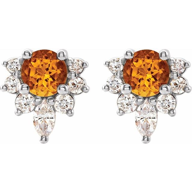 Round Natural Citrine & 1/6 CTW Natural Diamond Earrings