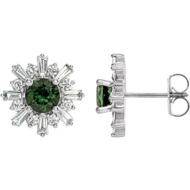 Round Natural Green Tourmaline & 3/4 CTW Natural Diamond Earrings