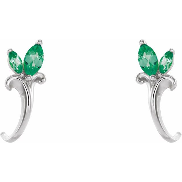 Marquise Lab-Grown Emerald Floral J-Hoop Earrings