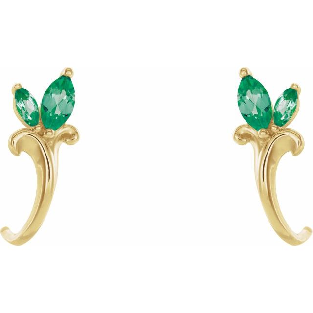 Marquise Lab-Grown Emerald Floral J-Hoop Earrings
