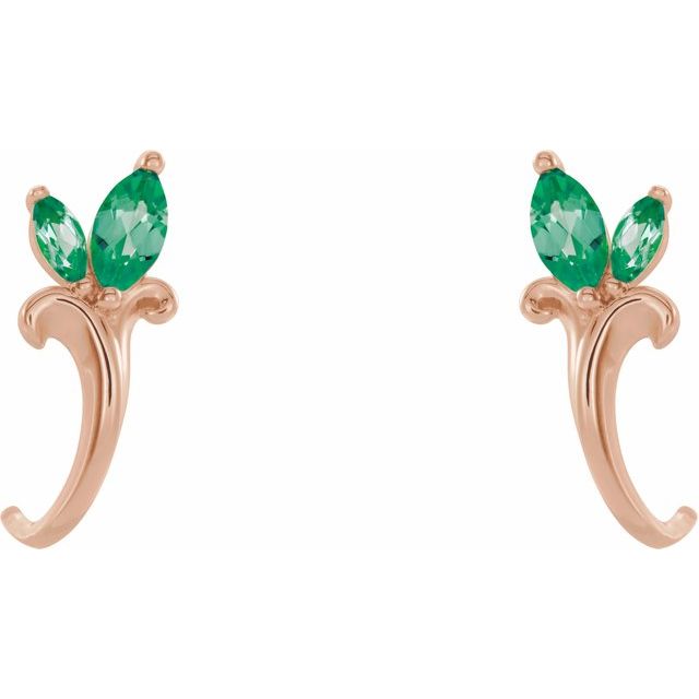 Marquise Lab-Grown Emerald Floral J-Hoop Earrings