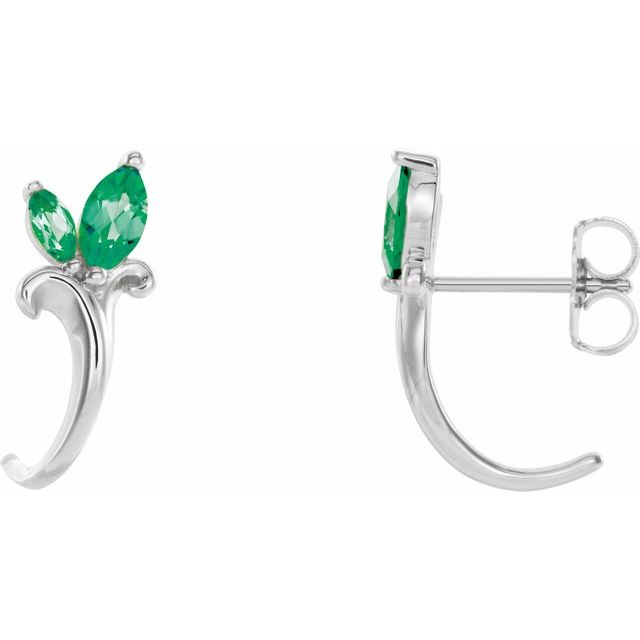 Marquise Lab-Grown Emerald Floral J-Hoop Earrings