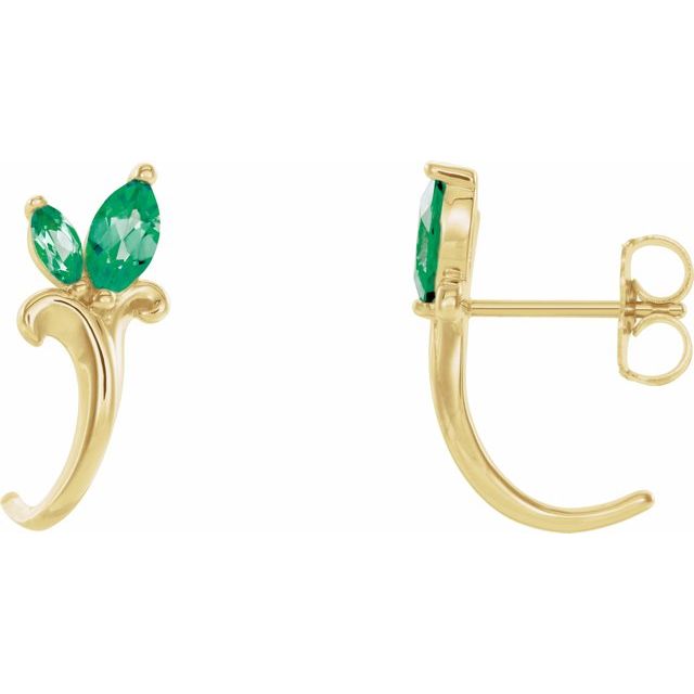 Marquise Lab-Grown Emerald Floral J-Hoop Earrings