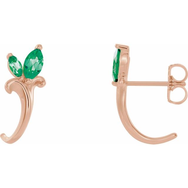 Marquise Lab-Grown Emerald Floral J-Hoop Earrings