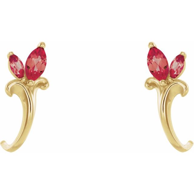 Marquise Lab-Grown Ruby Floral J-Hoop Earrings