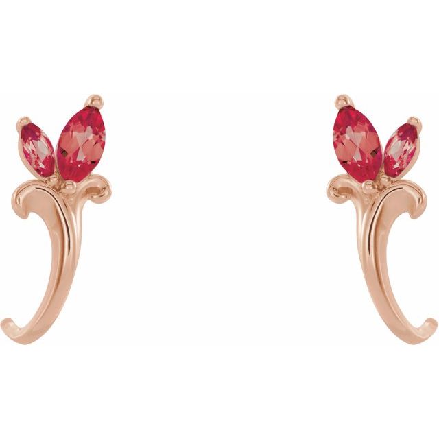Marquise Lab-Grown Ruby Floral J-Hoop Earrings