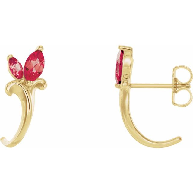 Marquise Lab-Grown Ruby Floral J-Hoop Earrings