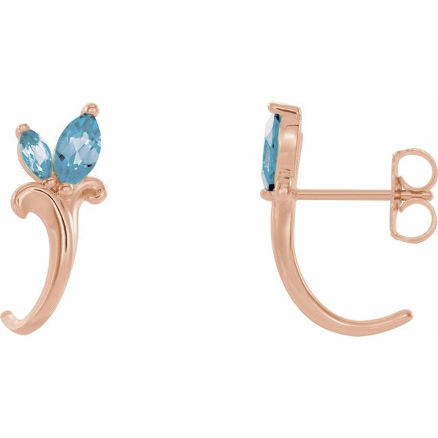 Marquise Natural Aquamarine Floral J-Hoop Earrings