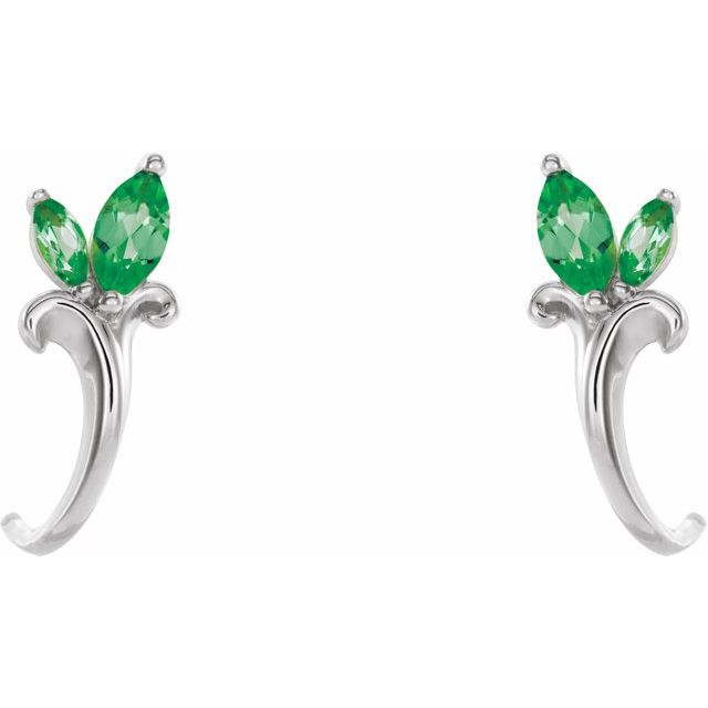 Marquise Natural Emerald Floral J-Hoop Earrings