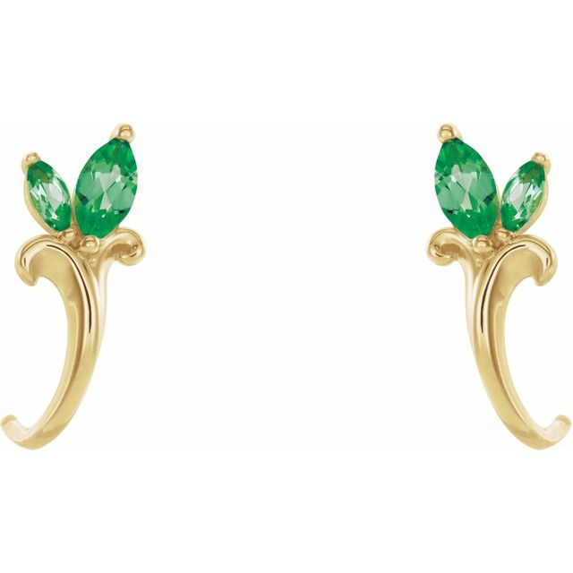 Marquise Natural Emerald Floral J-Hoop Earrings