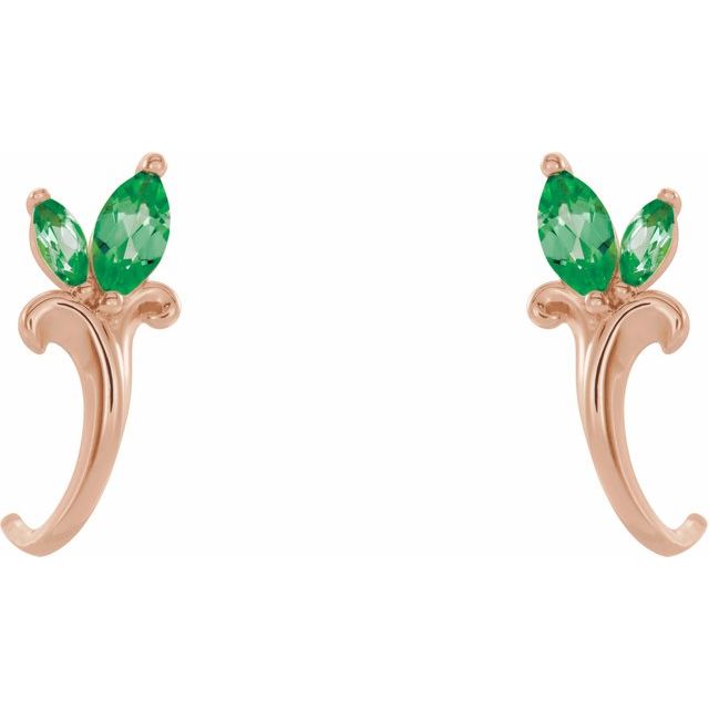 Marquise Natural Emerald Floral J-Hoop Earrings