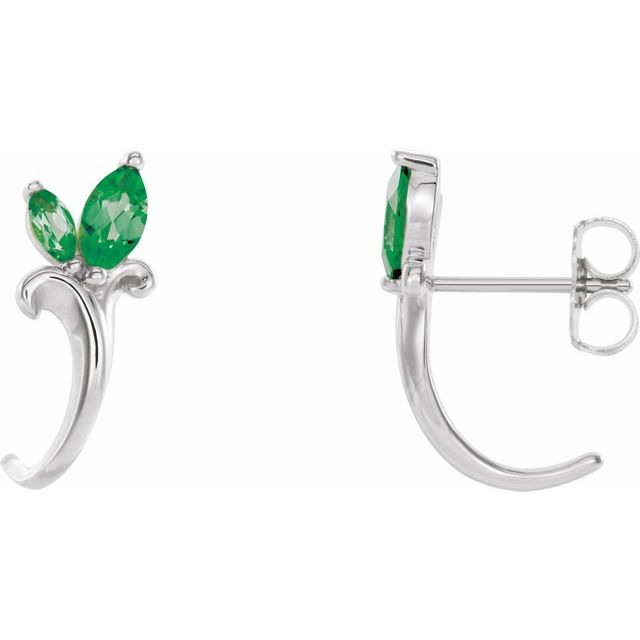 Marquise Natural Emerald Floral J-Hoop Earrings