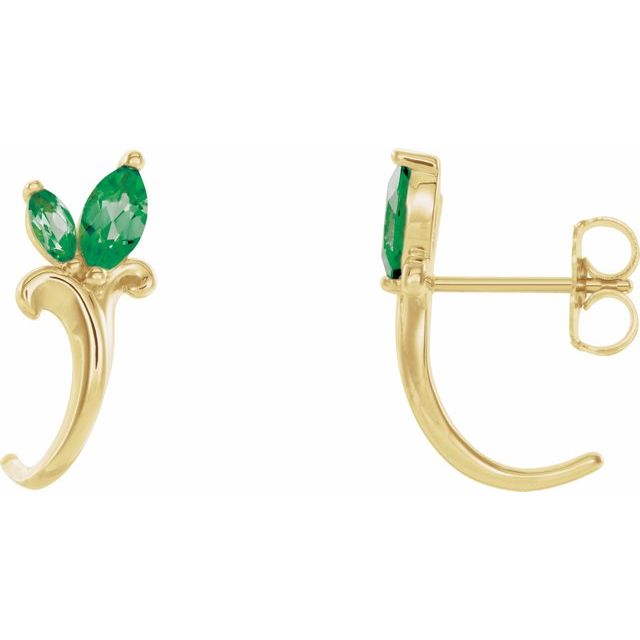Marquise Natural Emerald Floral J-Hoop Earrings