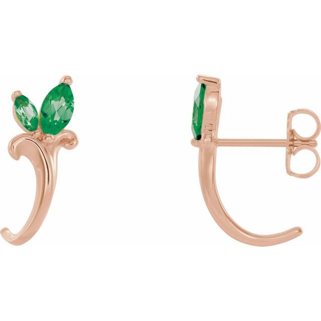 Marquise Natural Emerald Floral J-Hoop Earrings