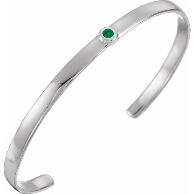 Round Natural Emerald Cuff 6" Bracelet