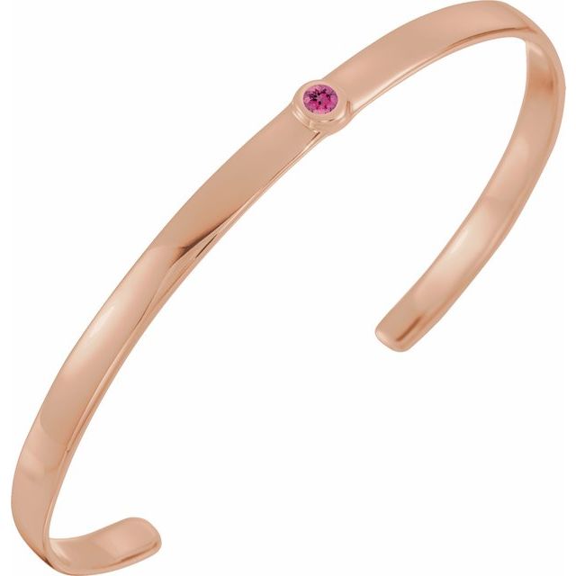 Round Natural Pink Tourmaline Cuff 6" Bracelet