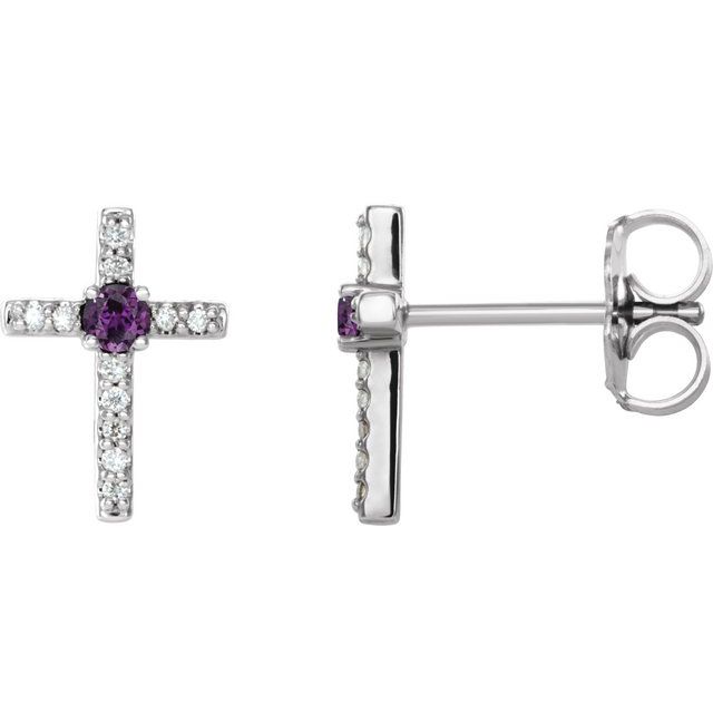 Round Natural Alexandrite & .05 CTW Natural Diamond Cross Earrings
