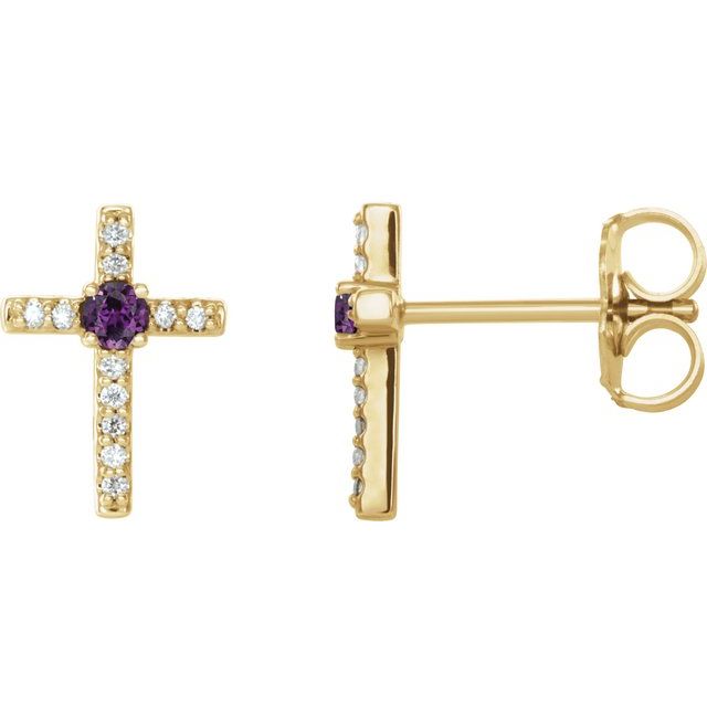 Round Natural Alexandrite & .05 CTW Natural Diamond Cross Earrings