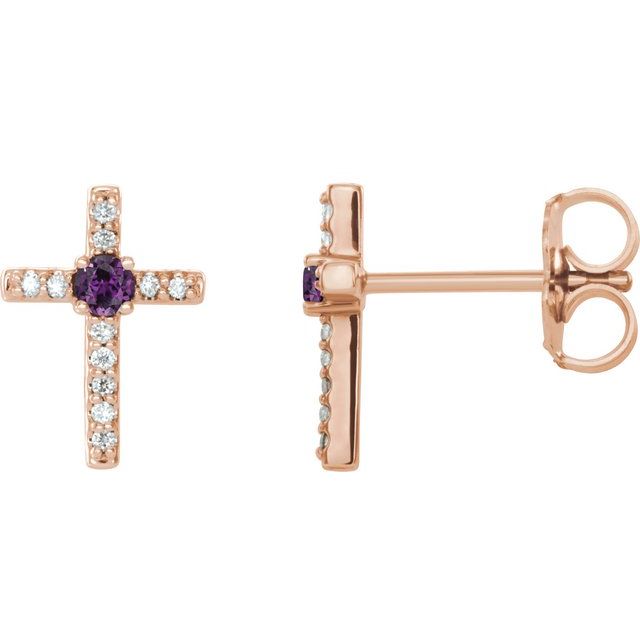 Round Natural Alexandrite & .05 CTW Natural Diamond Cross Earrings