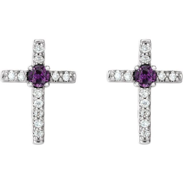 Round Natural Alexandrite & .05 CTW Natural Diamond Cross Earrings